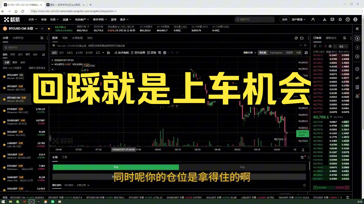 微策略出货，特朗普喊单，比特币振荡中上涨，现货拿住，回调继续多