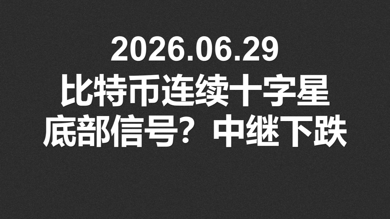 2026.06.29，比特币连续十字星，底部信号？中继下跌？