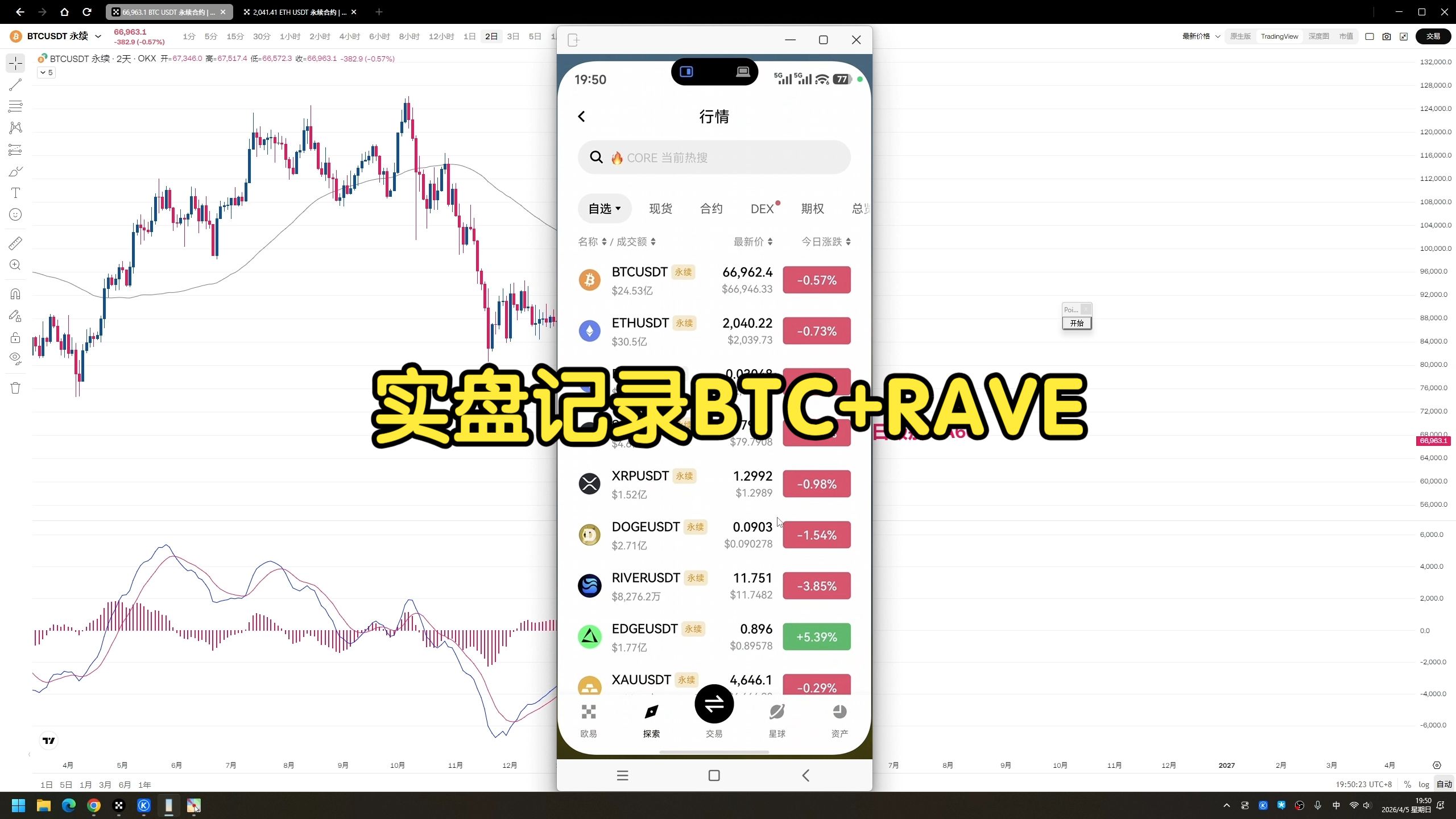 【合约滚仓第9期】实盘记录BTC+RAVE滚仓过程，300美金到1128美金